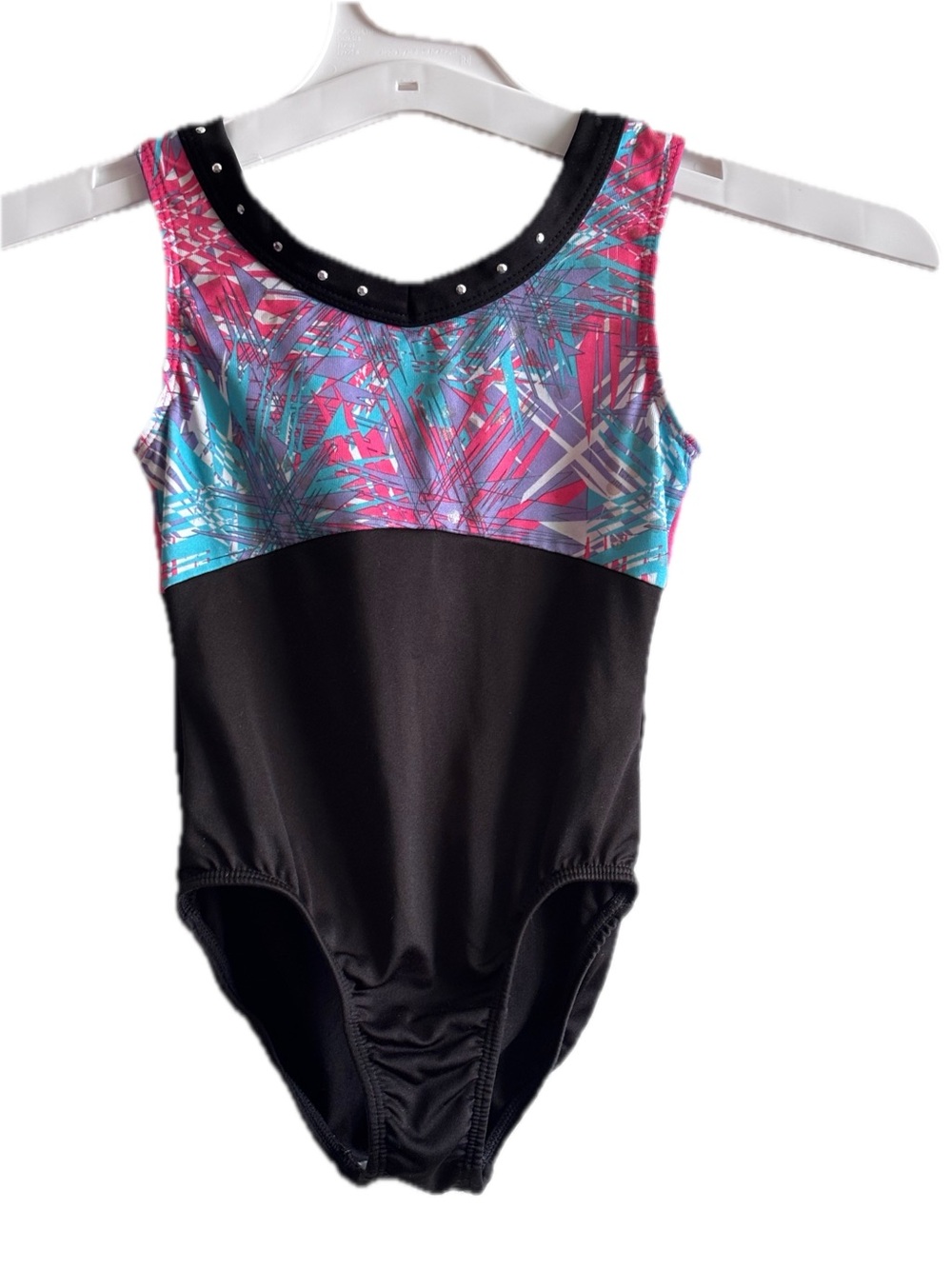 Freestyle Girls' Black One-Piece Swimsuit with Pink & Teal Abstract Top